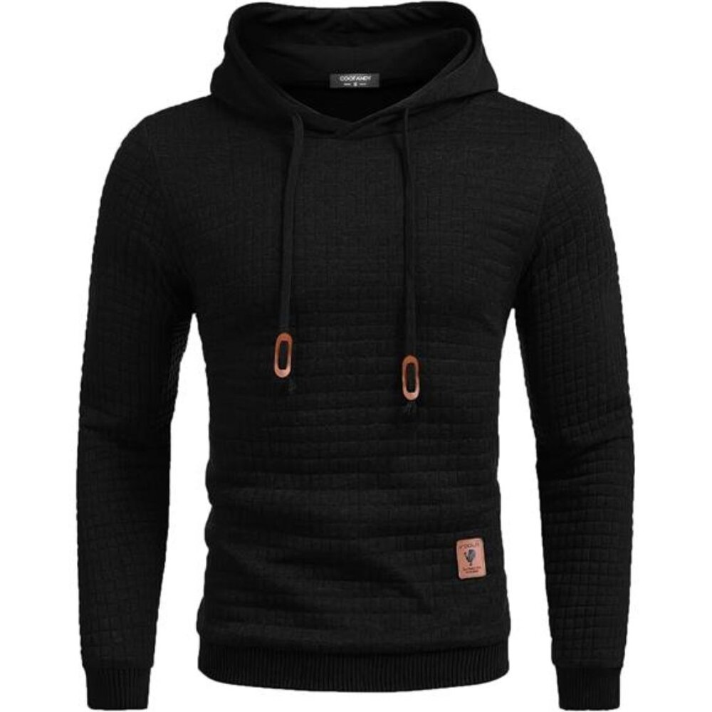 Mens Hooded Sweatshirt Casual Long Sleeve Drawstring Waffle‎ Knit Pullover Shirt